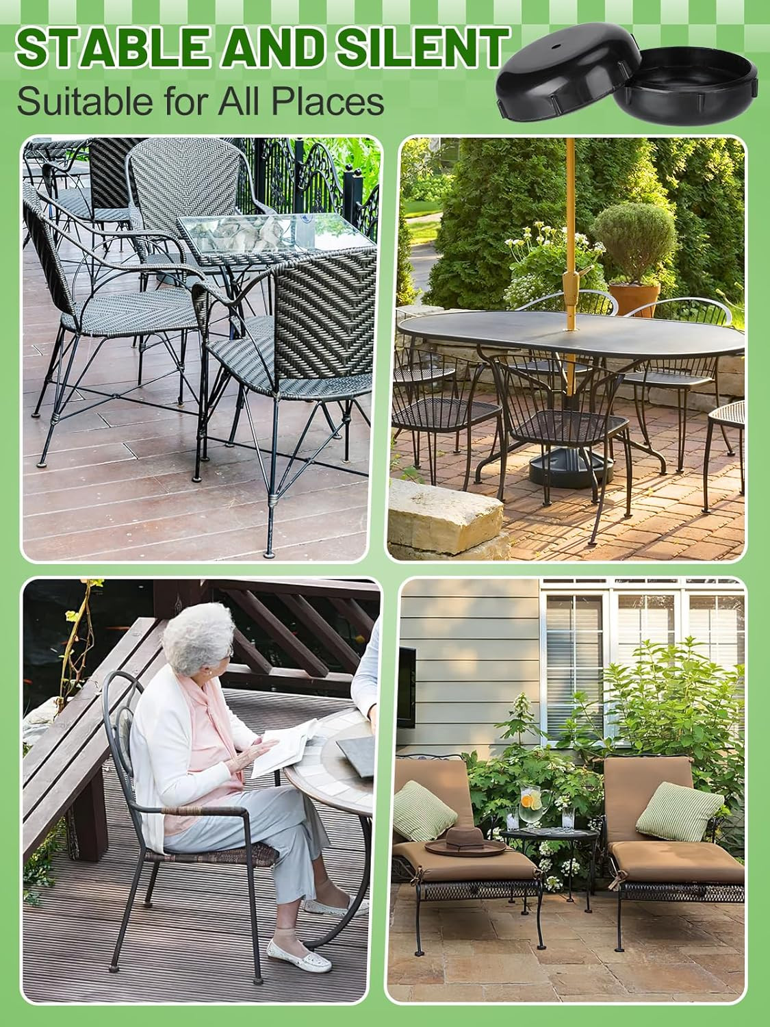 36 Pack 1.5″ Wrought Iron Patio Chair Leg Caps – round Outdoor Furniture Sliders