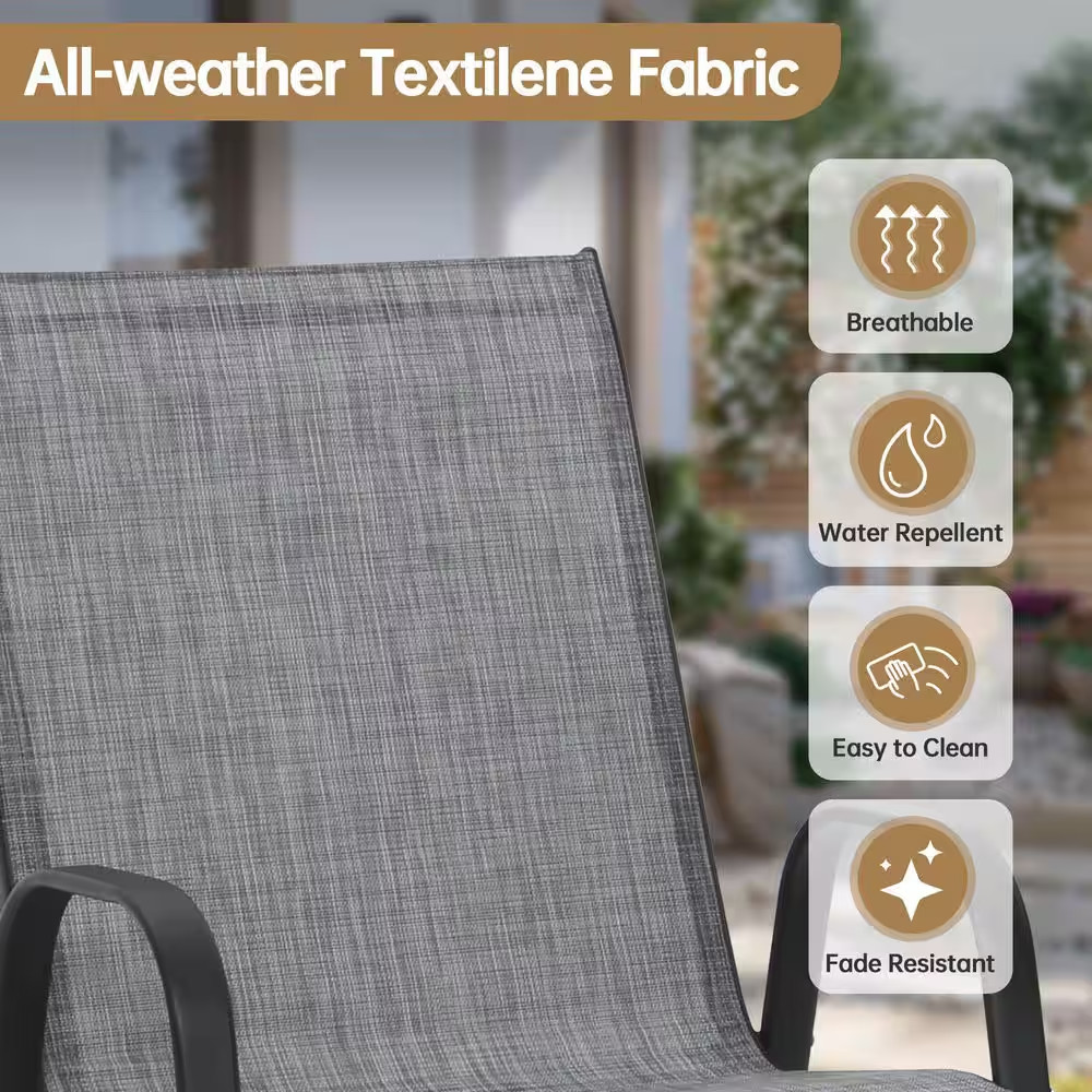 7-Piece Metal Outdoor Dining Set with 6-Textilene Stackable Chairs and Rectangul