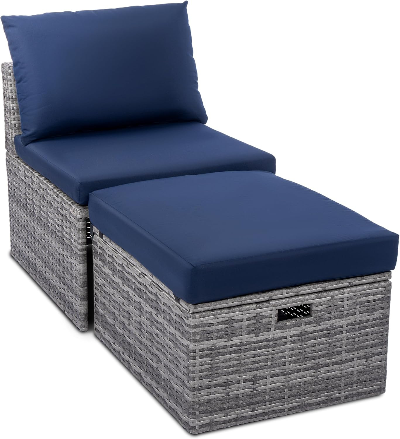 2 Pc. Outdoor Wicker Conversation Chair Set with Storage and Ottoman, 250Lb Weig