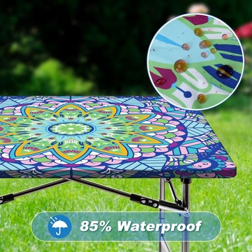 2pcs Diwali Mandala Decoration Outdoor Square Tablecloth with Elastic 34x34inch