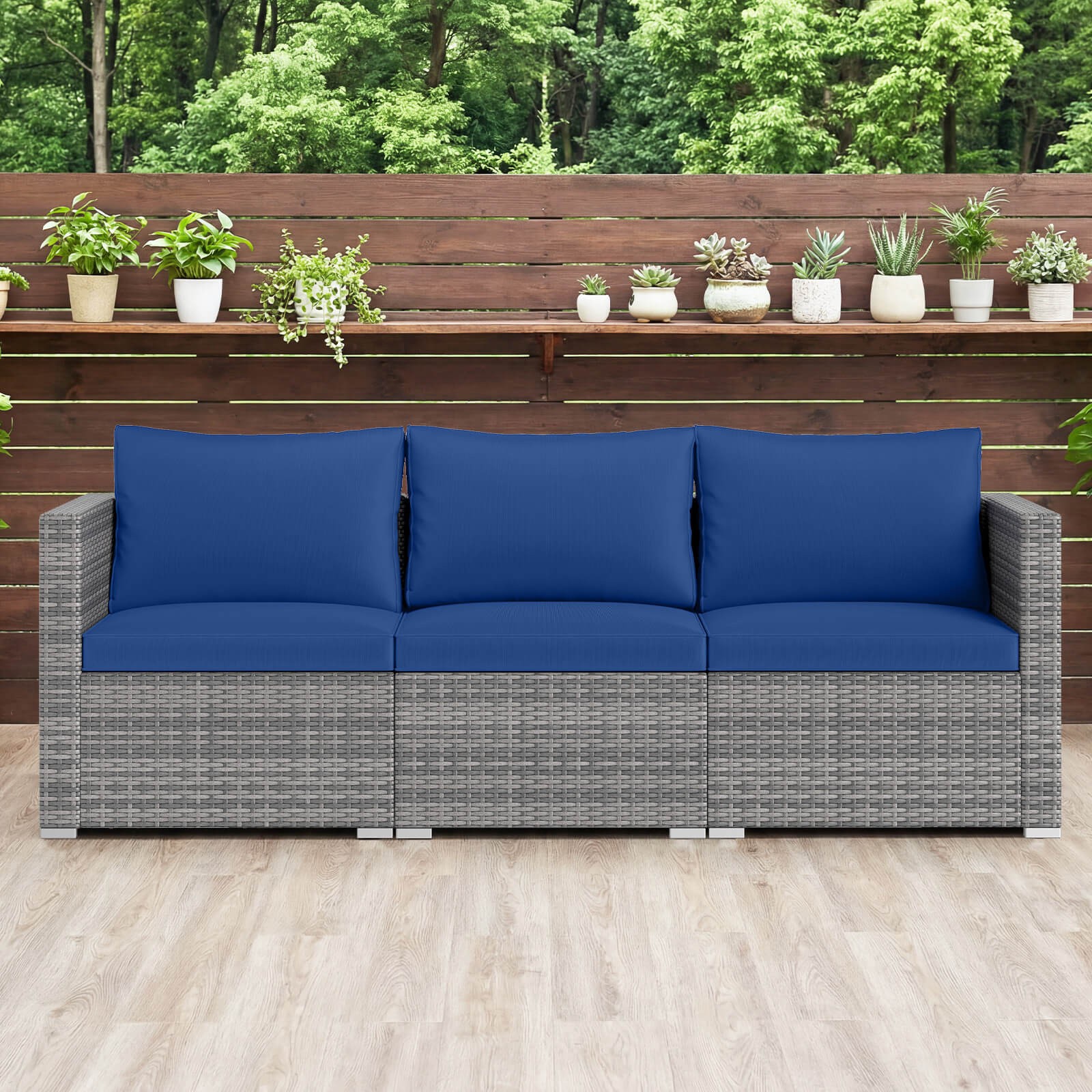 3PCS Patio Sectional Sofa Set, PE Rattan Modular Couch Furniture Set w/Cushions