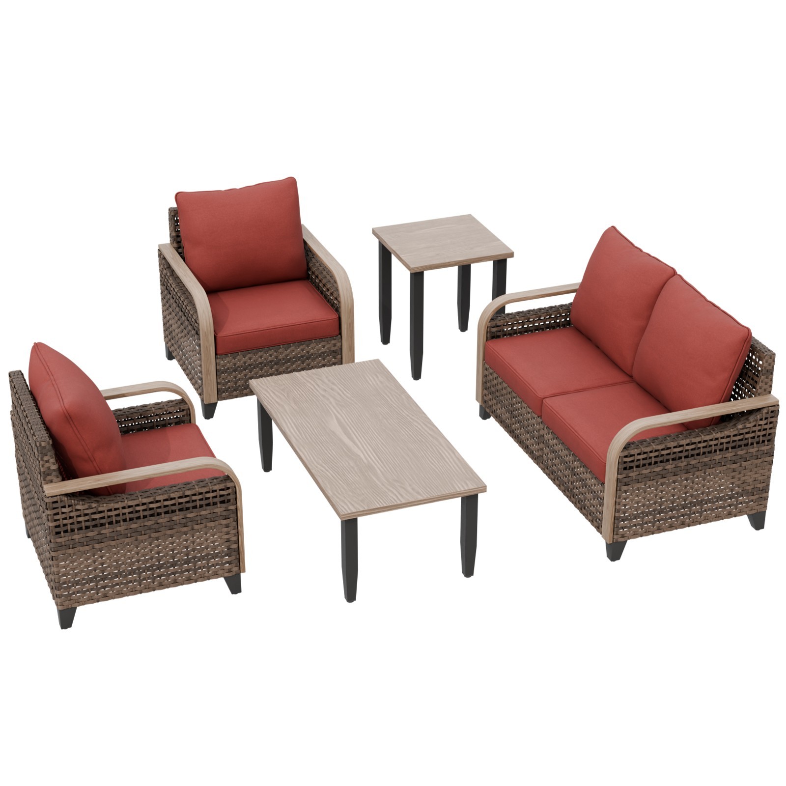 EAGLE PEAK 5 Piece Wicker Outdoor Patio Furniture Set