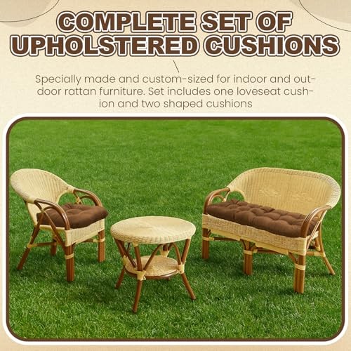 3 Pack Wicker Furniture Cushions Waterproof Outdoor/Indoor Tufted Wicker Brown