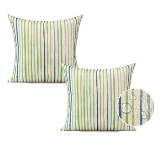 Spring Outdoor Waterproof Throw 18″ x 18″ (Pack of 2) Natural Green Stripes