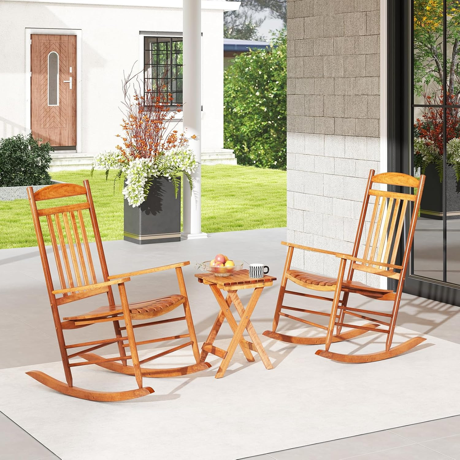 Stylish 3-Piece Outdoor Rocking Bistro Set with Folding Table & Chairs