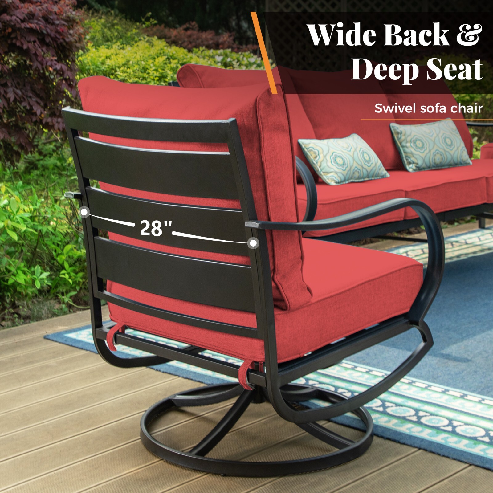 Patio Conversation Sofa Sets Outdoor Furniture Set with Swivel Chair Ottoman Red