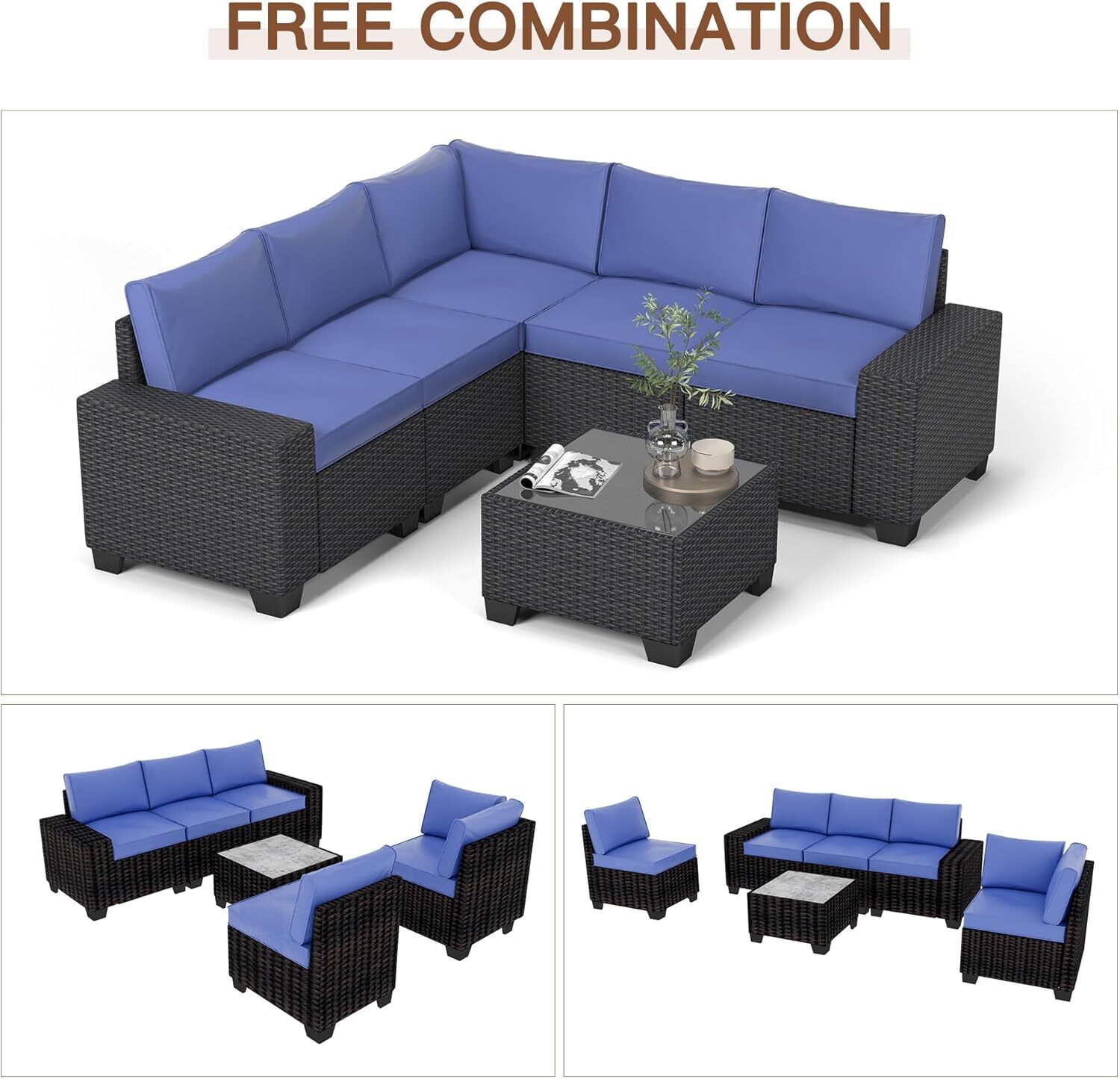 6-Piece Modular Outdoor Sectional Set, PE Rattan, UV/Weatherproof w/Coffee Table