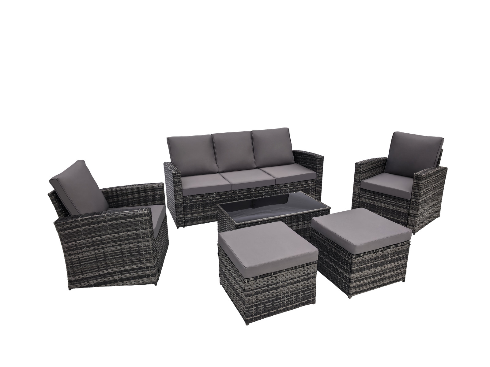 Outdoor Patio Rattan Sofa Set w/ Cushions, Light Gray, Seats 6