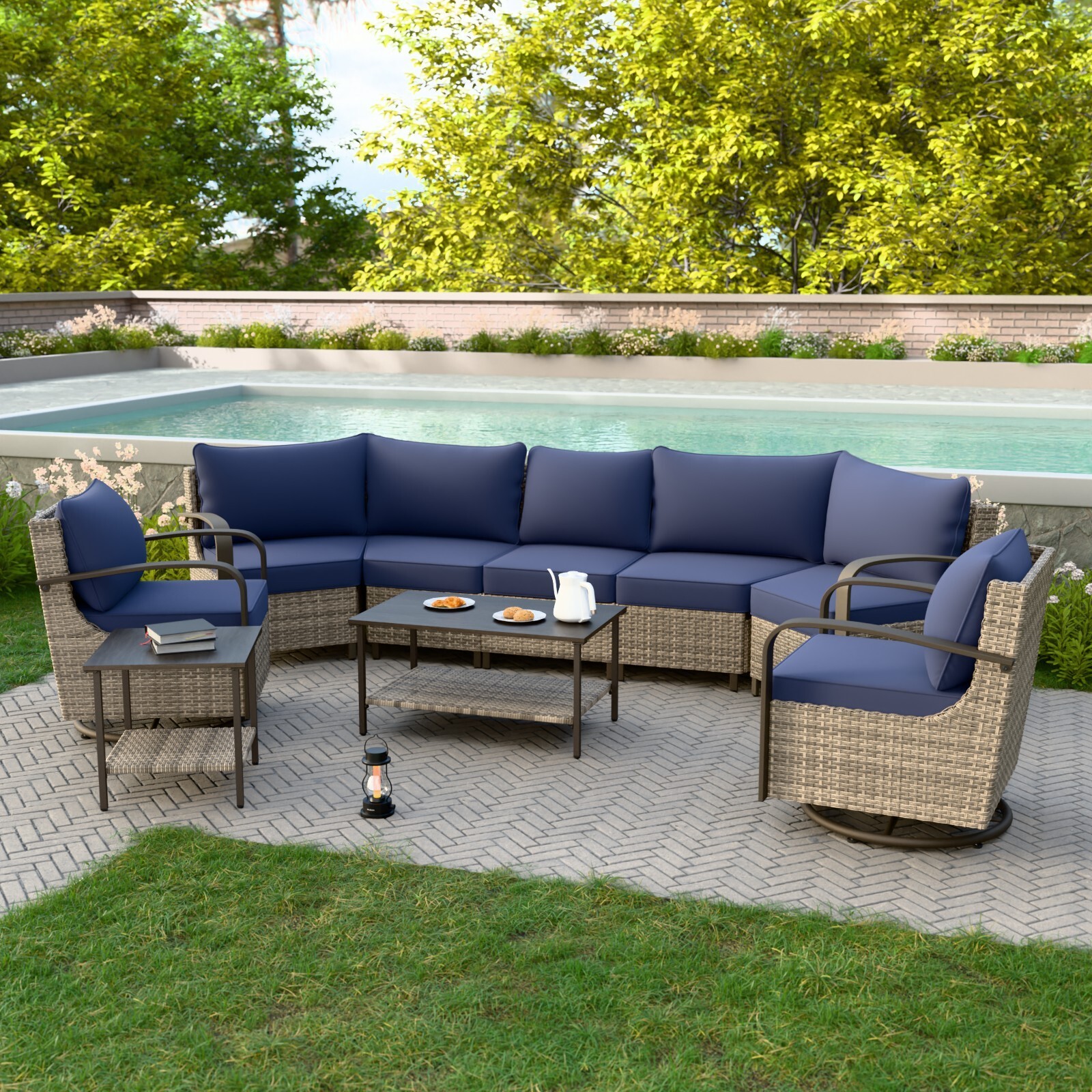 EAGLE PEAK Half-Moon Curved Wicker Patio Conversation Set