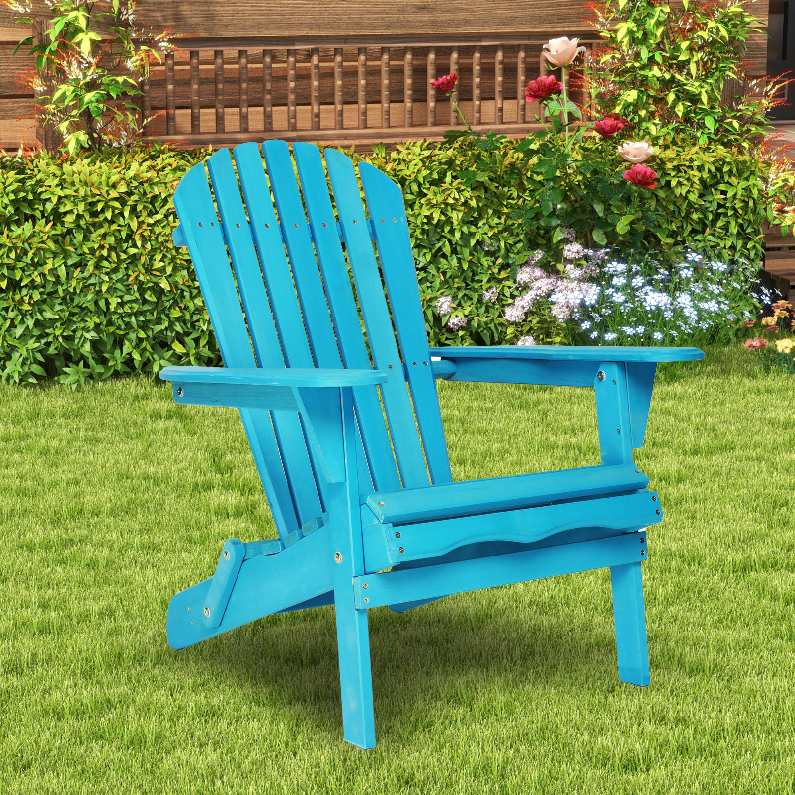 Set of 2 Folding Adirondack Chair Outdoor Patio All Weather Fire Pit Chairs Wood