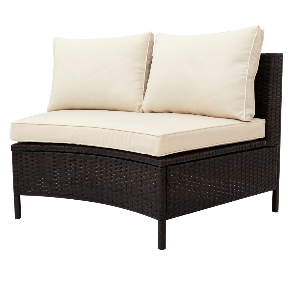 5-Piece All-Weather PE Rattan Patio Sectional Sofa Set with Glass Table