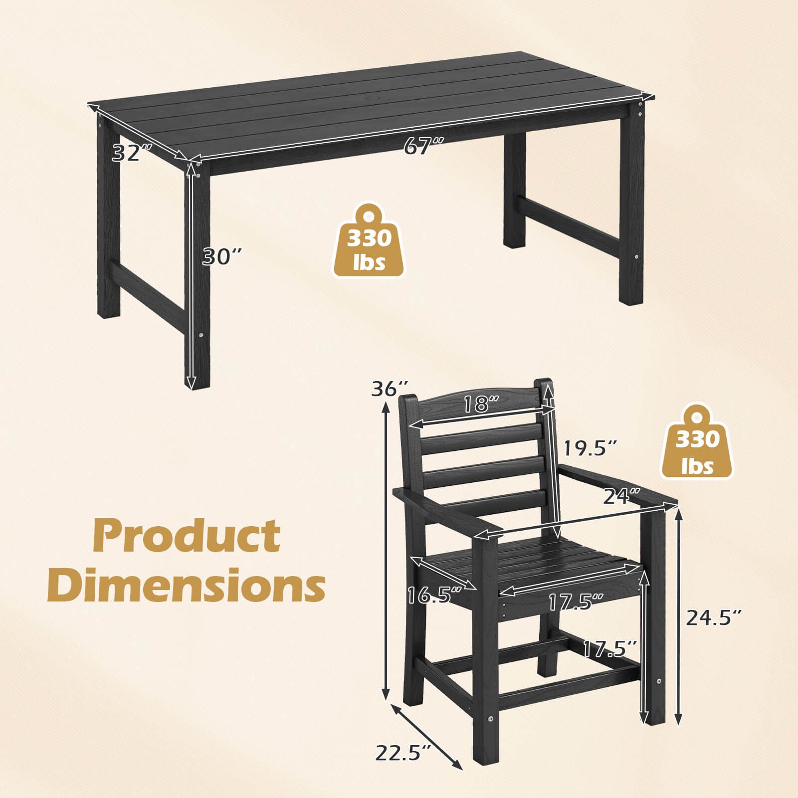 7 PCS Outdoor Dining Table Set for 6 People Rectangle Table & 6 Armchairs