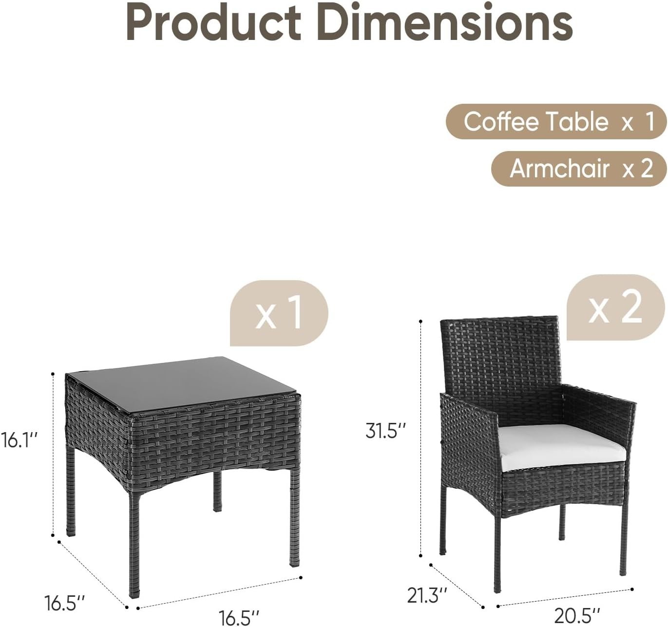 Water-Resistant 3-Piece Wicker Bistro Set – Removable Cushions & Glass Table
