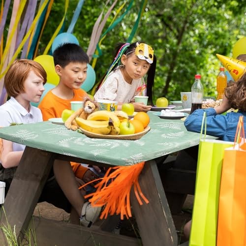 Fitted Tablecloth for 6 Foot Rectangle Tables, Green Table Cloth Picnic Vinyl