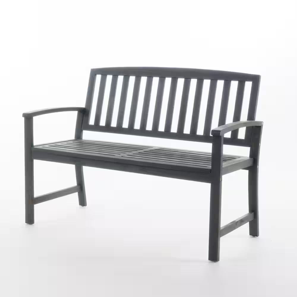 Farmhouse 48 In. Acacia Wood Outdoor Bench in Dark Grey for Patio Backyard and I