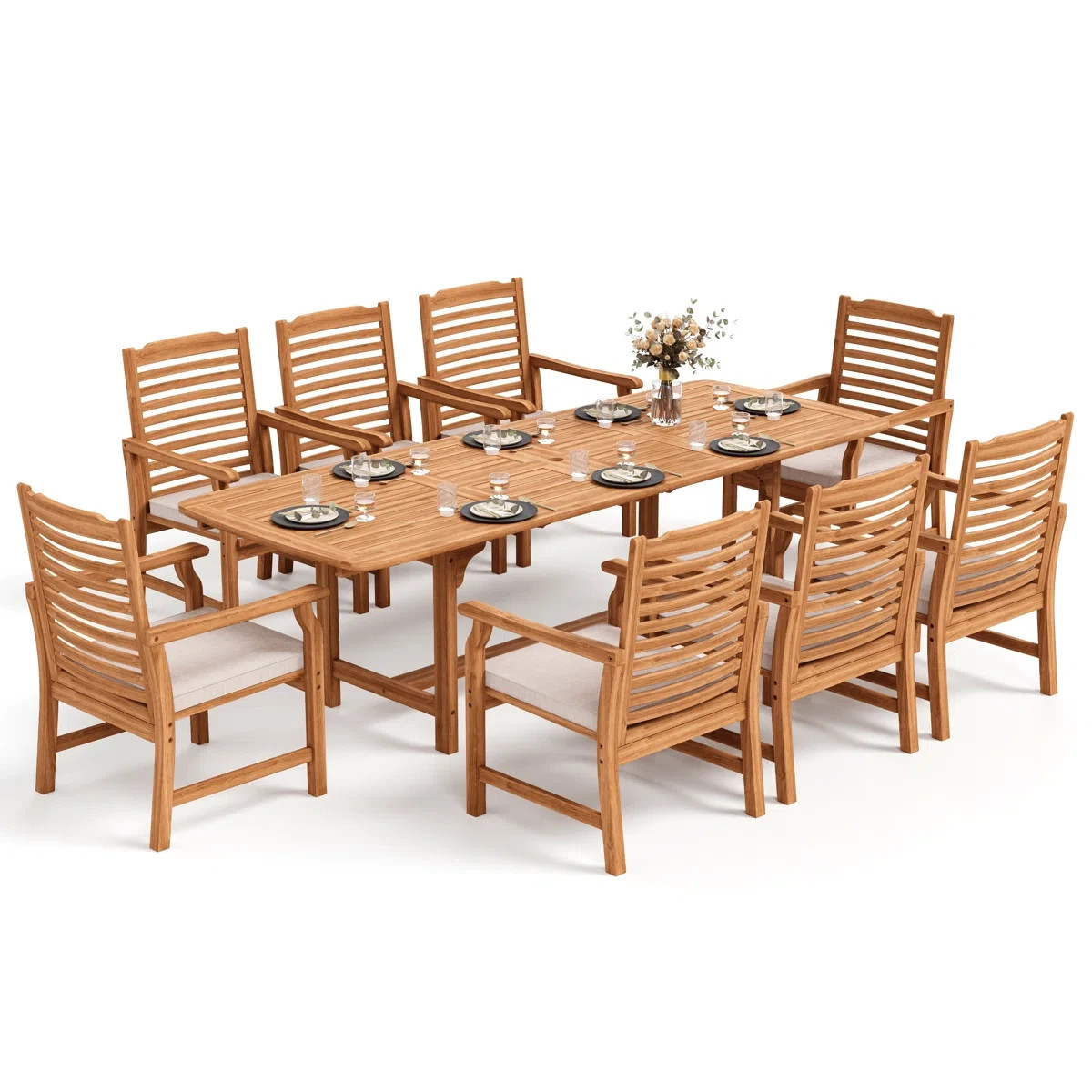 (REDUCED) Patio Dining Set (9 pc) (Extendable Table) (Cushions) (Free Shipping)
