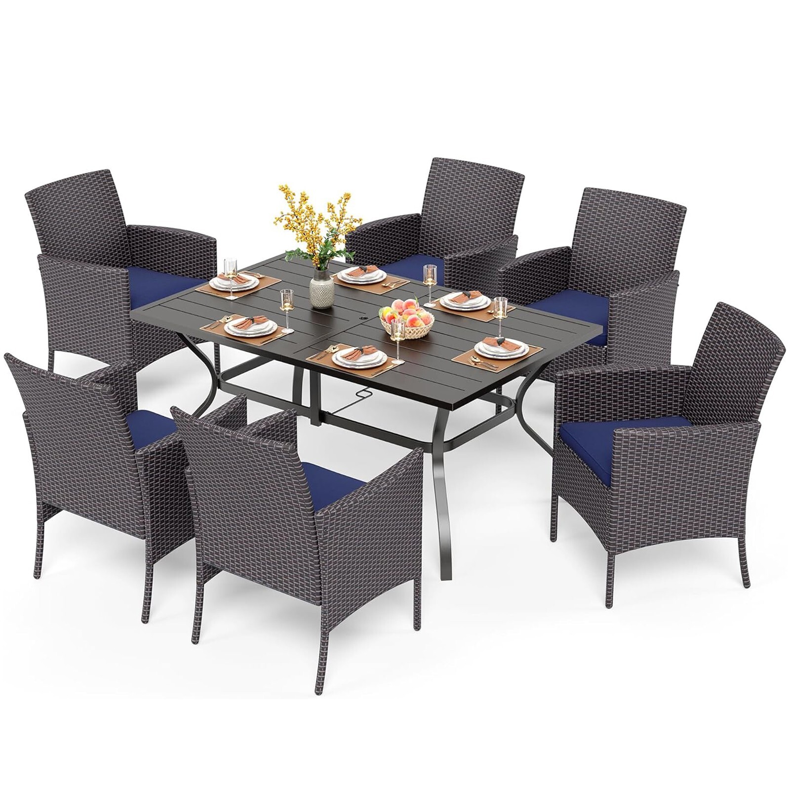 7 PCS Outdoor Dining Set Rattan Patio Furniture Set Outdoor Table with 6 Chairs