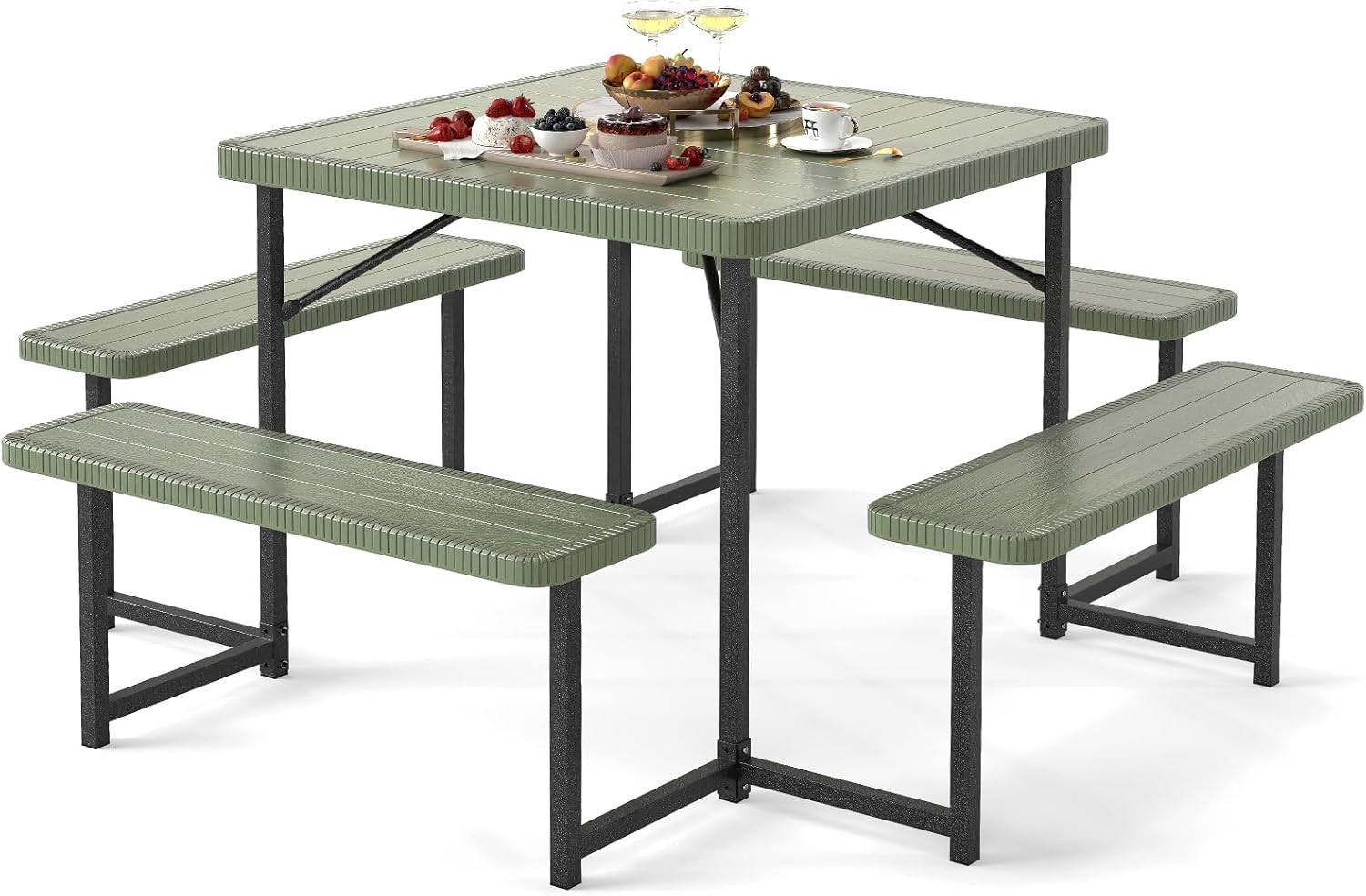 Giantex Picnic Table Bench Set for 4-8 People, 34″ Outdoor Square Dining Table &