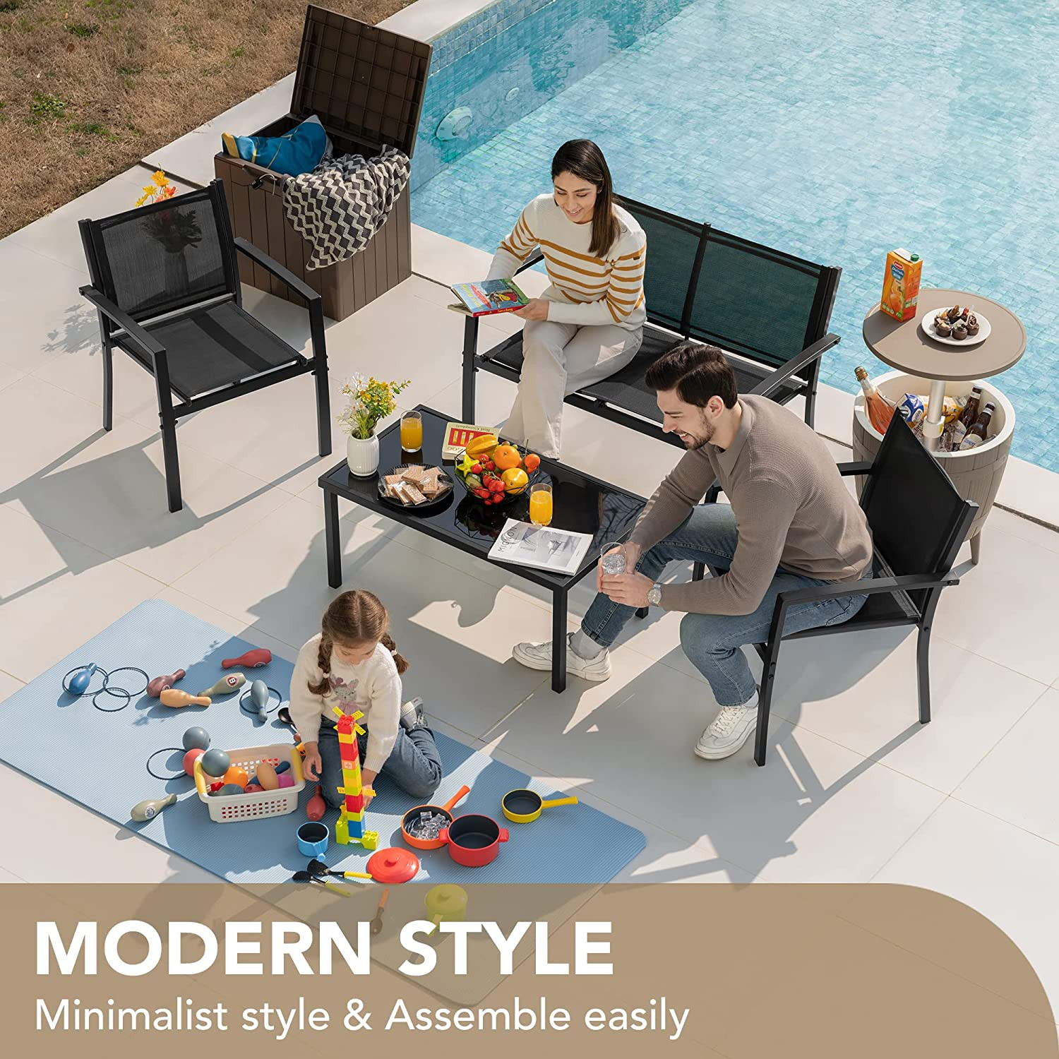 Outdoor Furniture Set 4 Piece Patio Conversation Sets Porch Furniture with Lawn