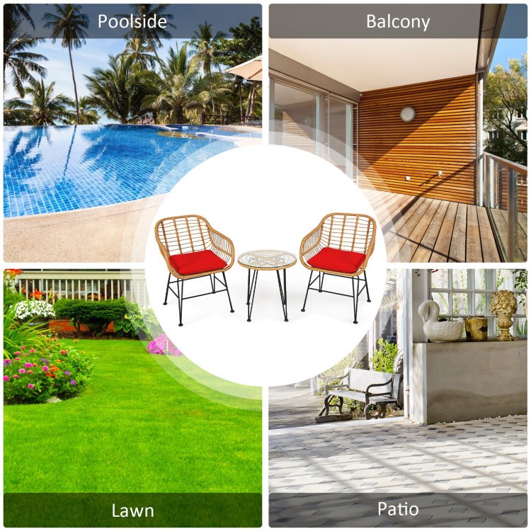 Sturdy Steel-Frame Rattan Set w/ Removable Cushion Covers