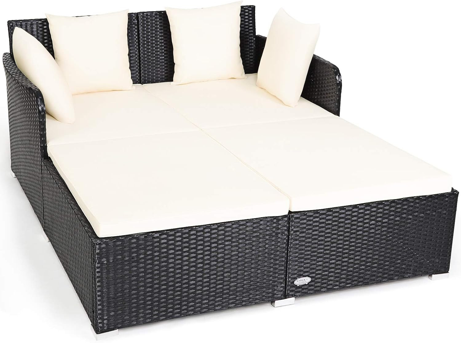 Outdoor Rattan Daybed, Wicker Furniture with Spacious Seat, Upholstered Cushion