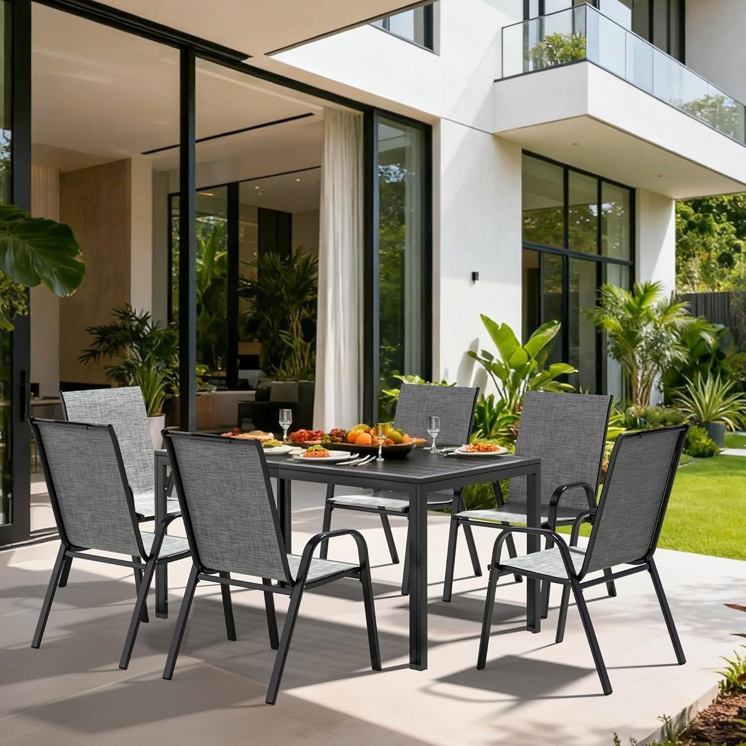 All-Weather 7-Piece Garden Dining Set with Umbrella Hole for Stylish Gatherings