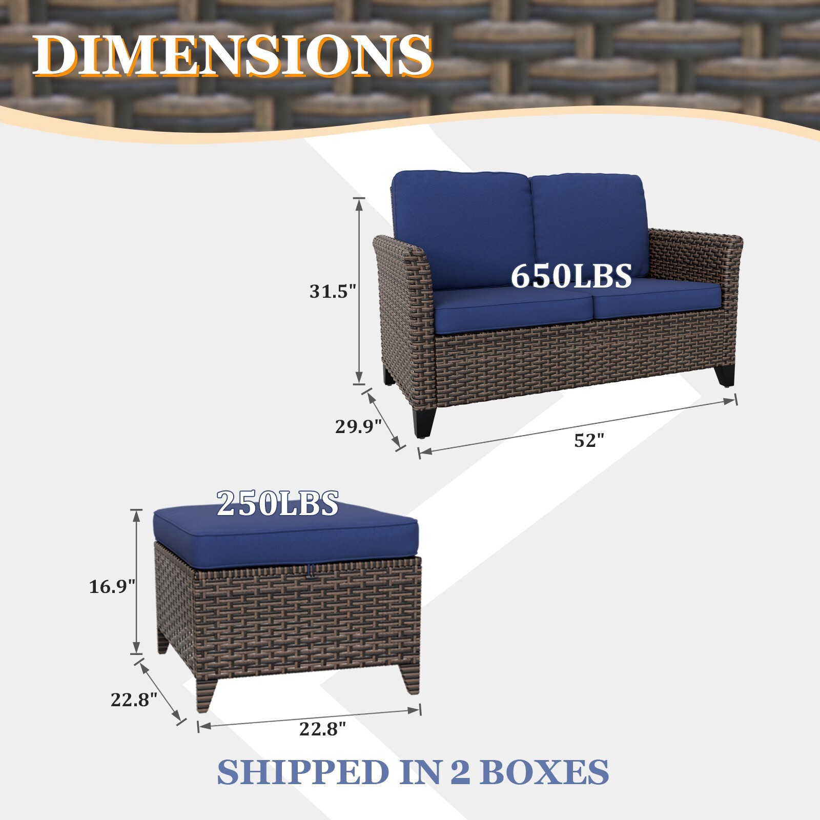 EAGLE PEAK Ocean Vista Outdoor Wicker Loveseat Sofa with 2 Ottomans