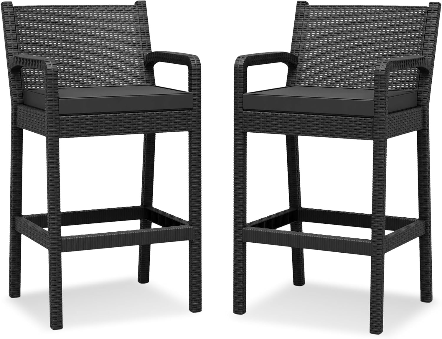 Outdoor Bar Stools 2 PCS 30 in Wicker All Weather Rattan Backrest Footrest Patio