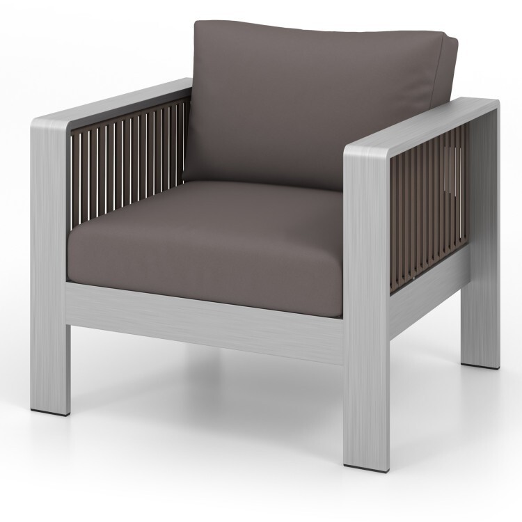 Outdoor Single Sofa Furniture Aluminum Armchair With Thick Back and Seat Cushion