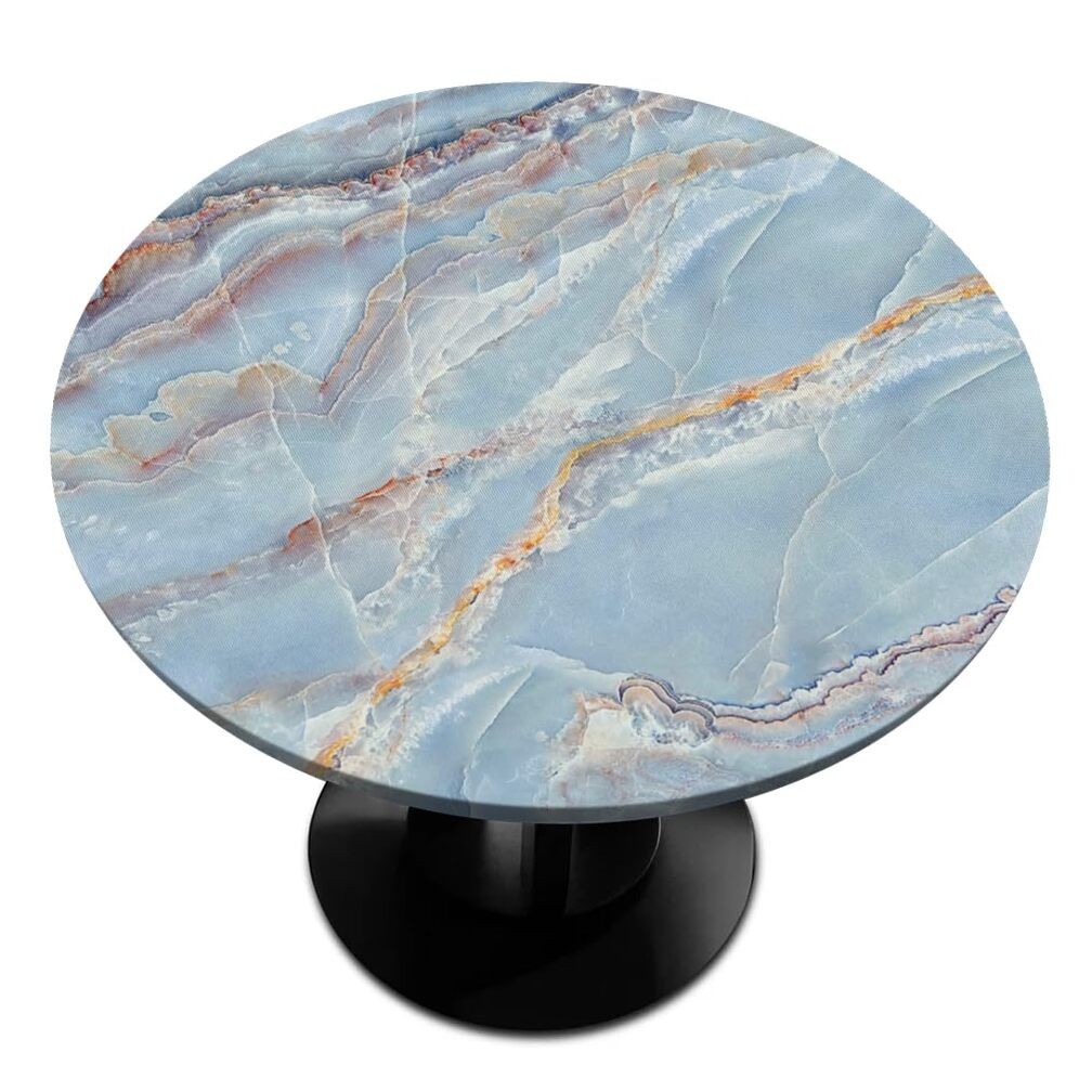 Round Tablecloth with Elastic Edge Blue Art Marble Fitted 48″ (Round) A:d-8
