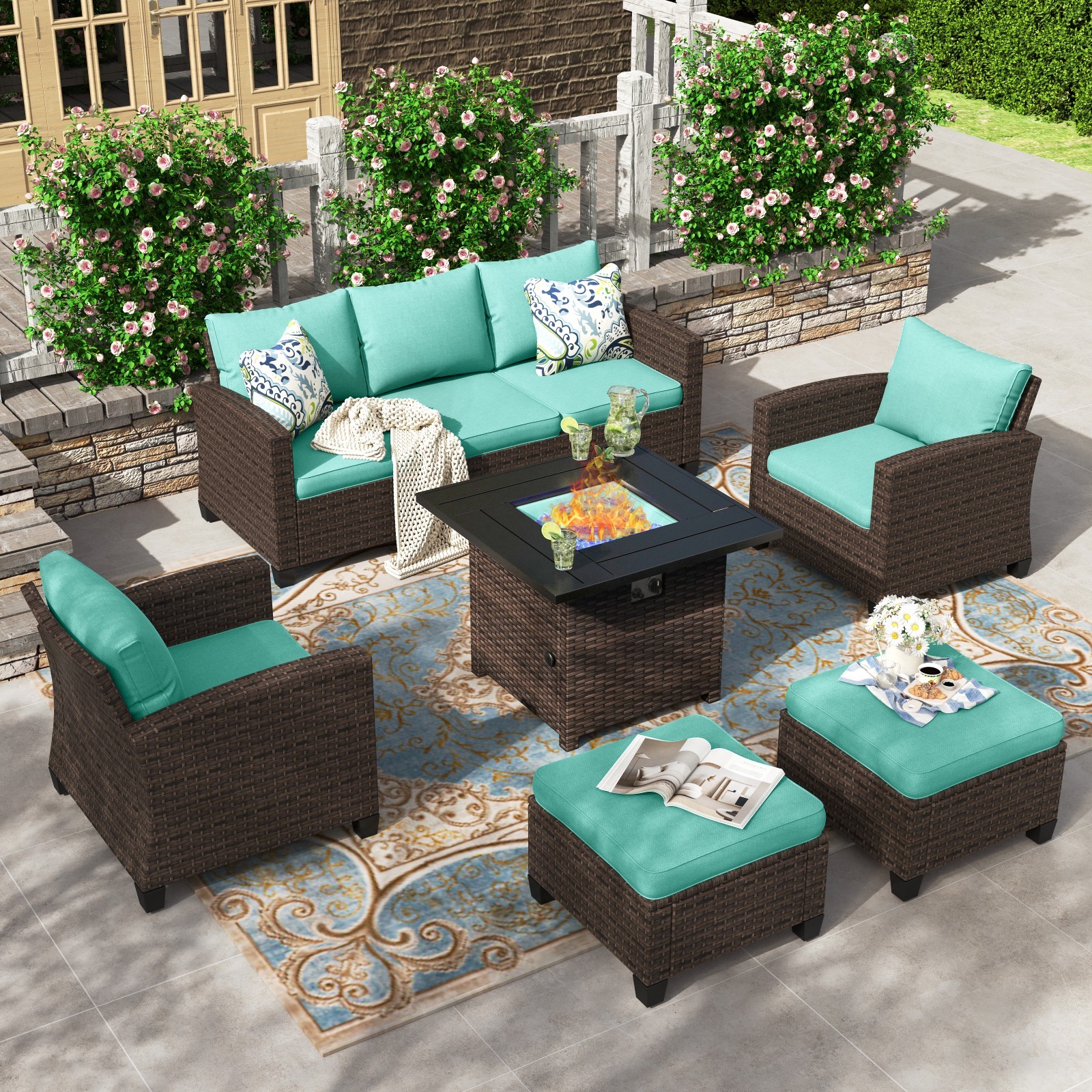 Propane Fire Pit Table Outdoor Furniture Set Conversation Set Patio Furniture