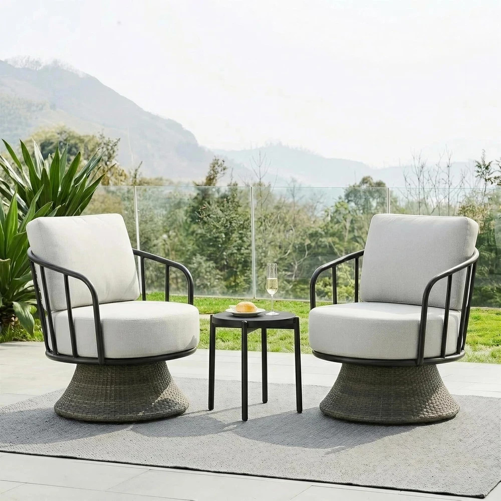 3 PCS Patio Furniture Set,Outdoor Swivel Chairs Set of 2 w/Side Table,Wicker Pat
