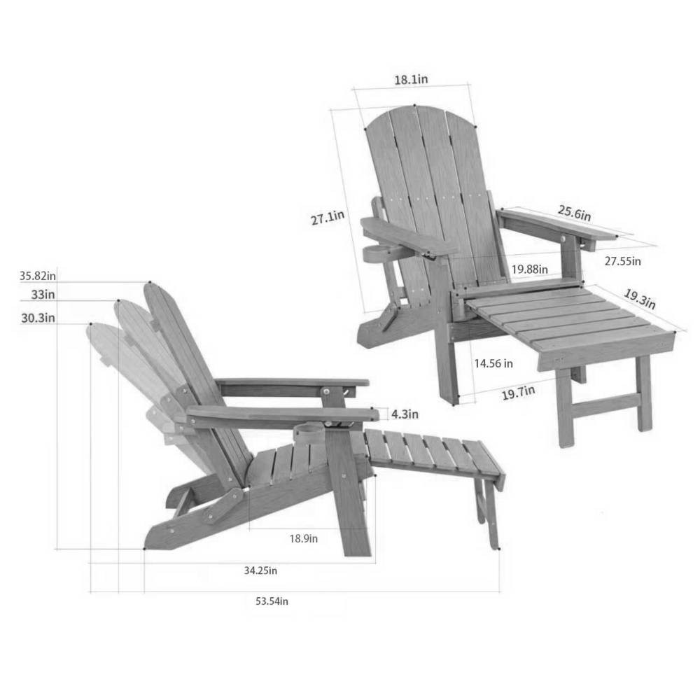 Foldable Patio Lounge Chair w/ Ottoman, Cup Holder & Adjustable Back