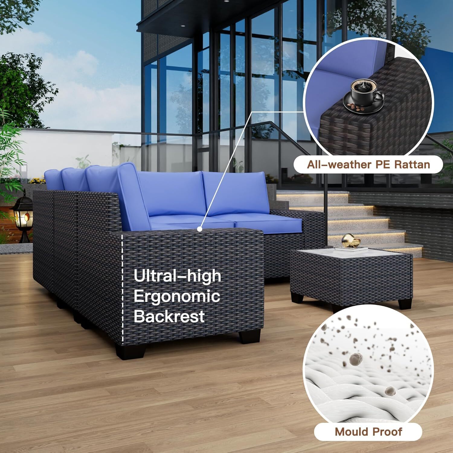 6-Piece Modular Outdoor Sectional Set, PE Rattan, UV/Weatherproof w/Coffee Table