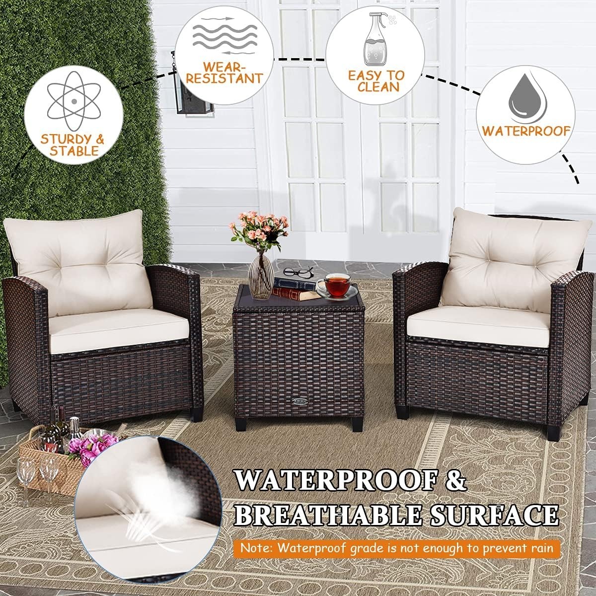 Modern 3-Piece Patio Furniture Set w/ Washable Cushions