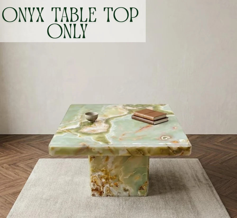 Custom Handcrafted Square Natural Green Onyx Coffee Table – Elegant Solid Stone