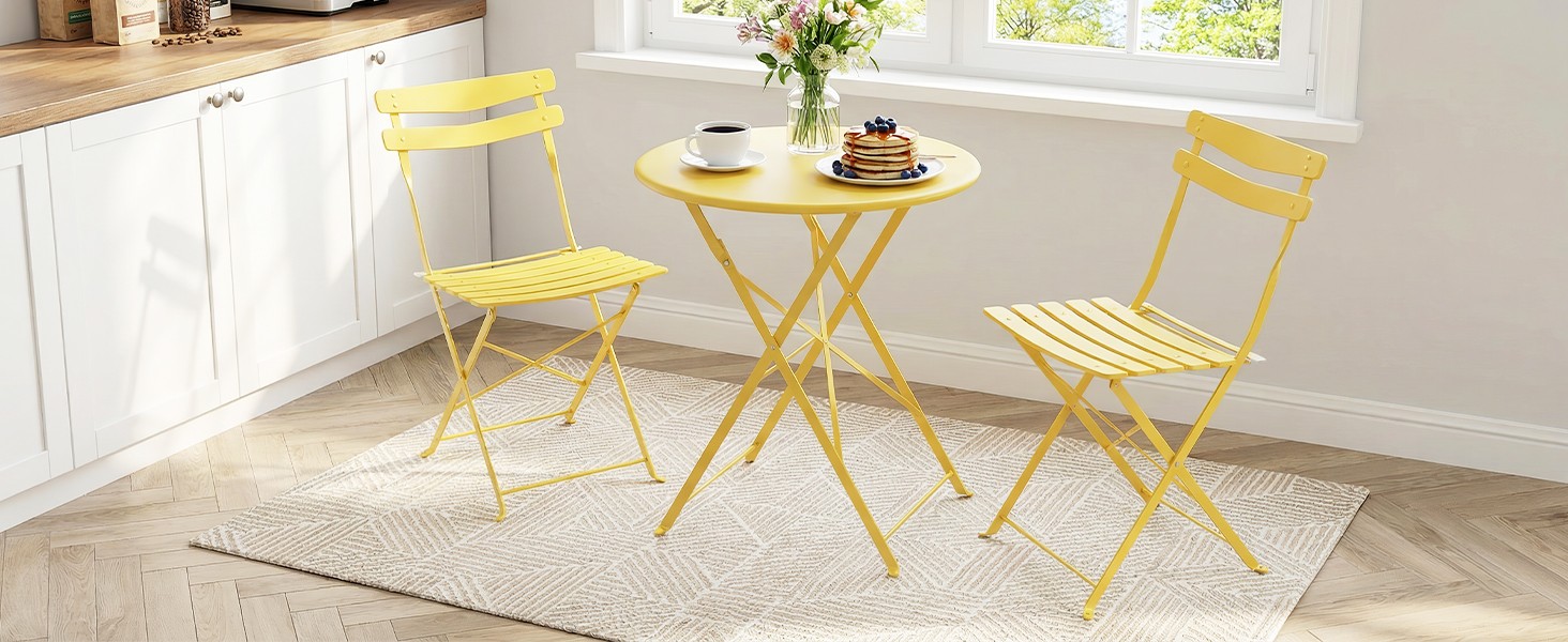 3-Piece Patio Bistro Set – Metal Frame Folding Patio Furniture, Outdoor/Indoor