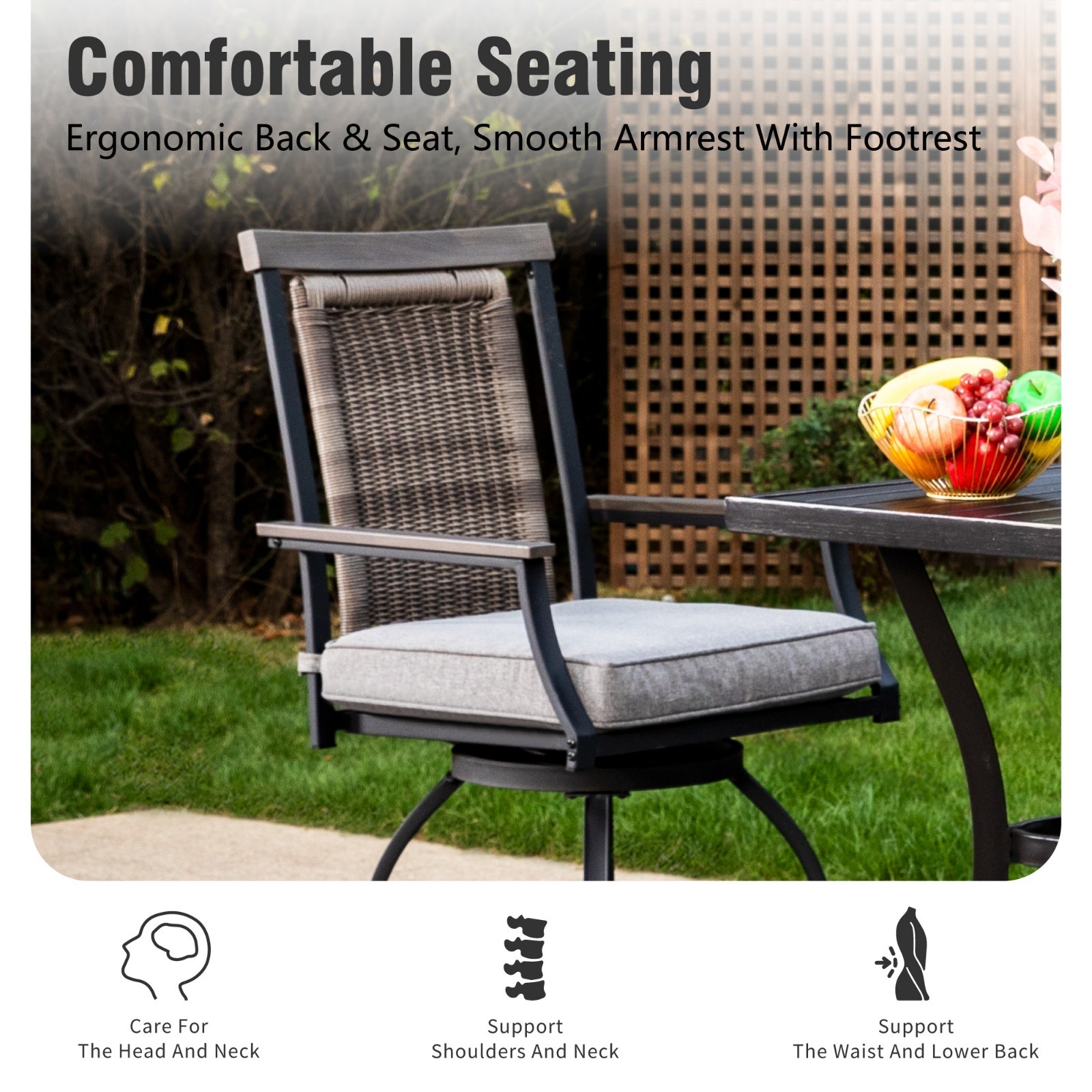 3PCS Outdoor Counter Height Table Chairs Set Swivel Bar Chairs Metal Bar Table