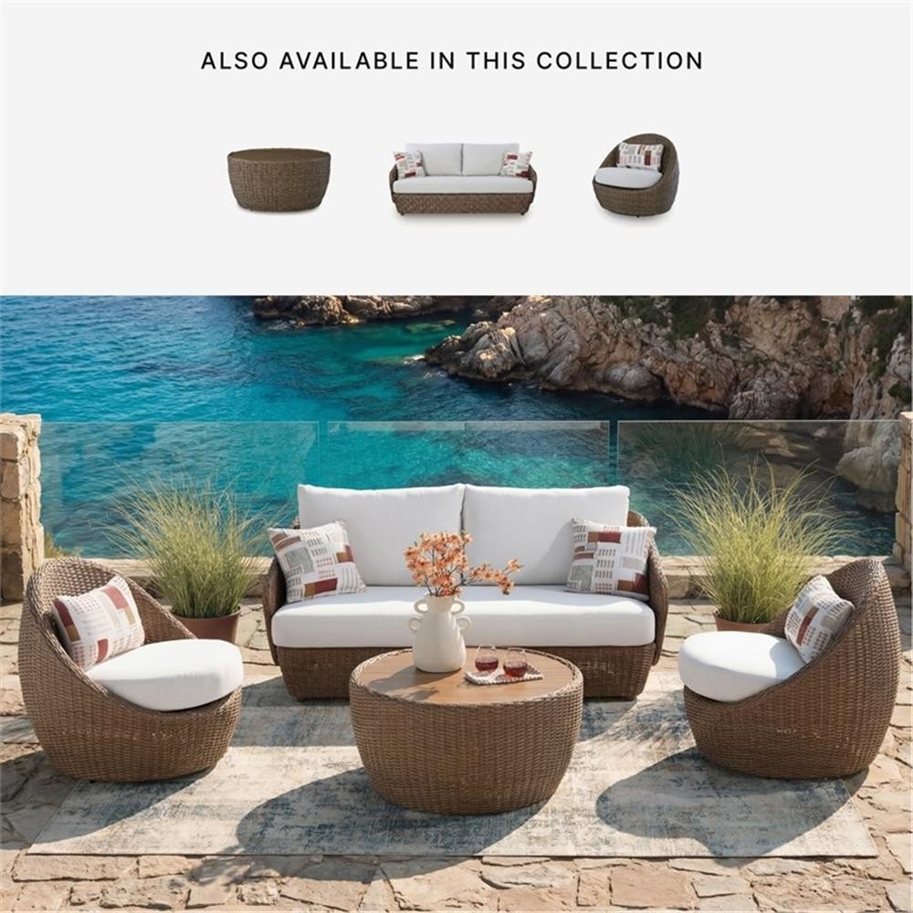 Bowery Hill 3-Piece Outdoor Wicker Loveseat and Swivel Chair Set