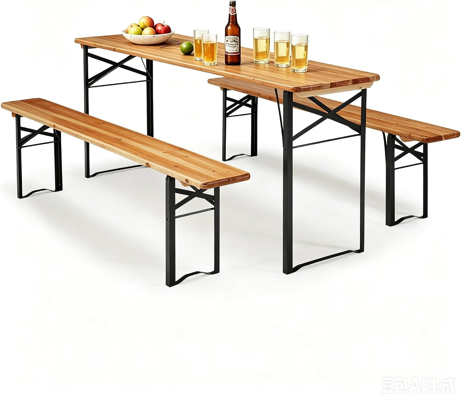 AVAWING 5.8FT 3-Piece Portable Picnic Table Bench Set, 6-8 Person Folding Wooden
