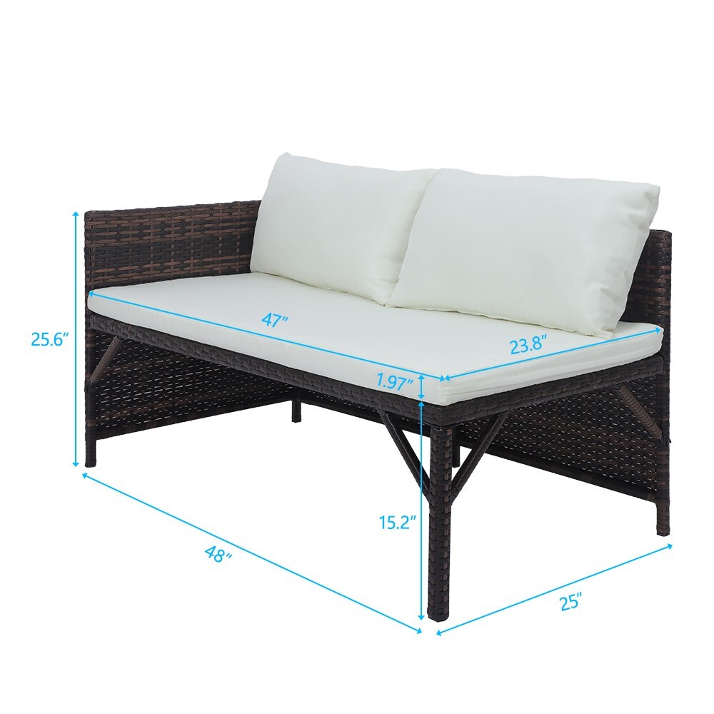 US 3PCS Wicker Rattan Sofa Outdoor Seats Table Chaise Conversation Furniture Set
