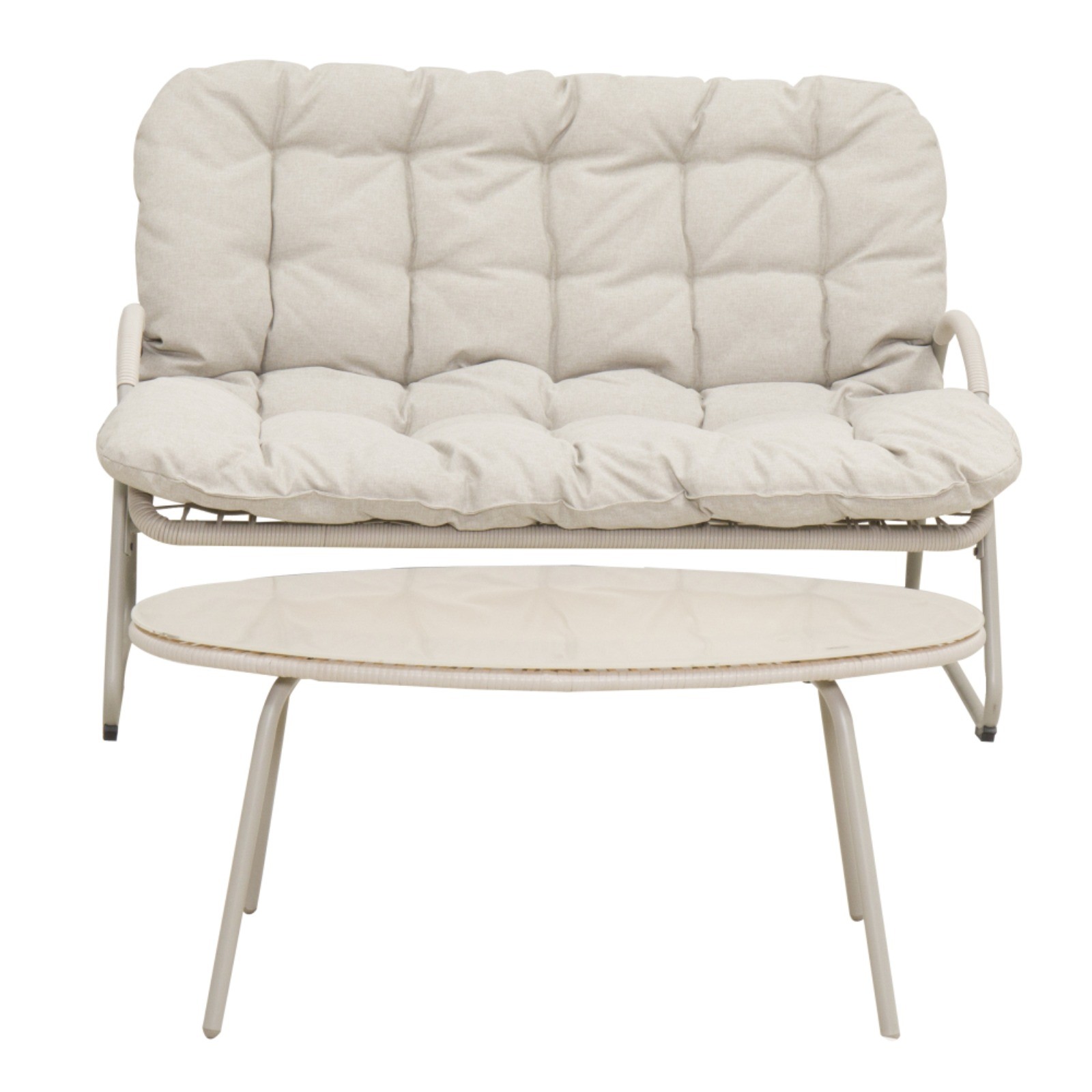 Modern Outdoor Loveseat Coffee Table Set 2 Piece Metal Frame Off White