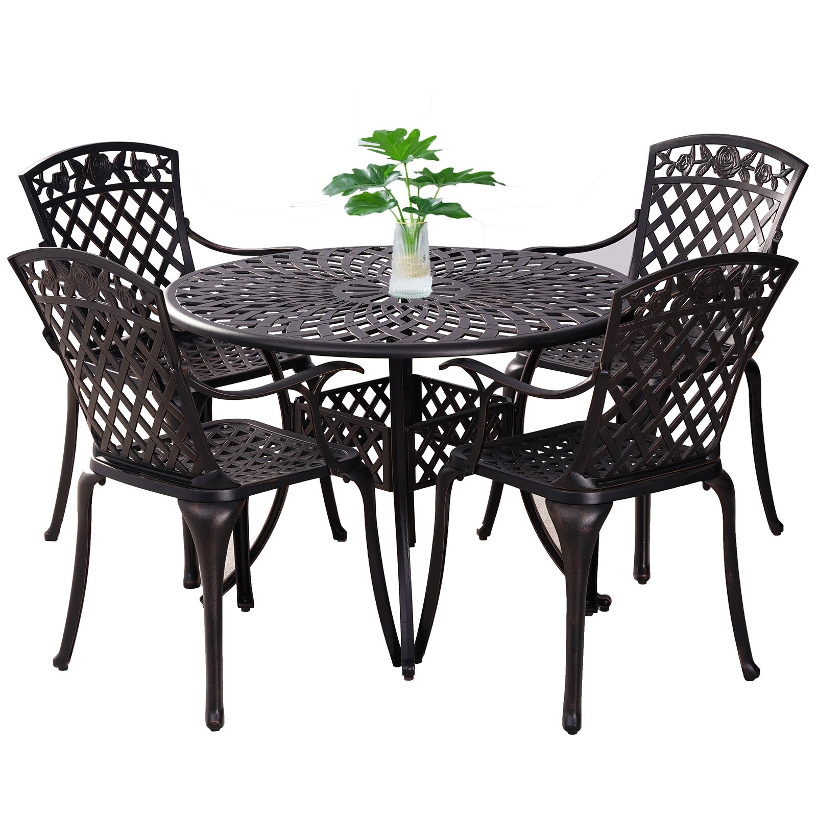 5 Pieces Outdoor Dining Set,Cast Aluminum All-Weather Patio Furniture Set Bronze