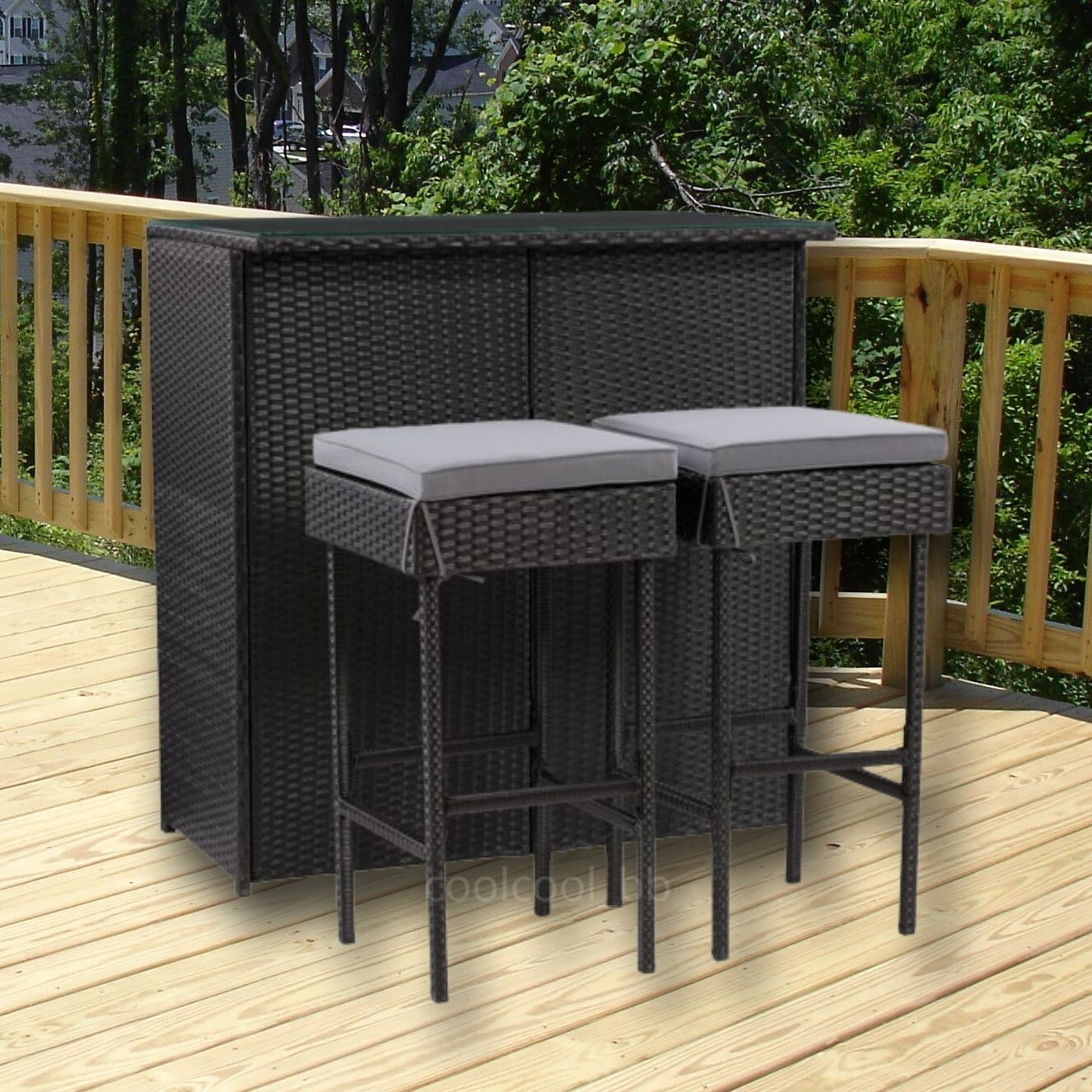 3 Piece Resin Wicker Patio Bar Set Home Outdoor Seating Furniture