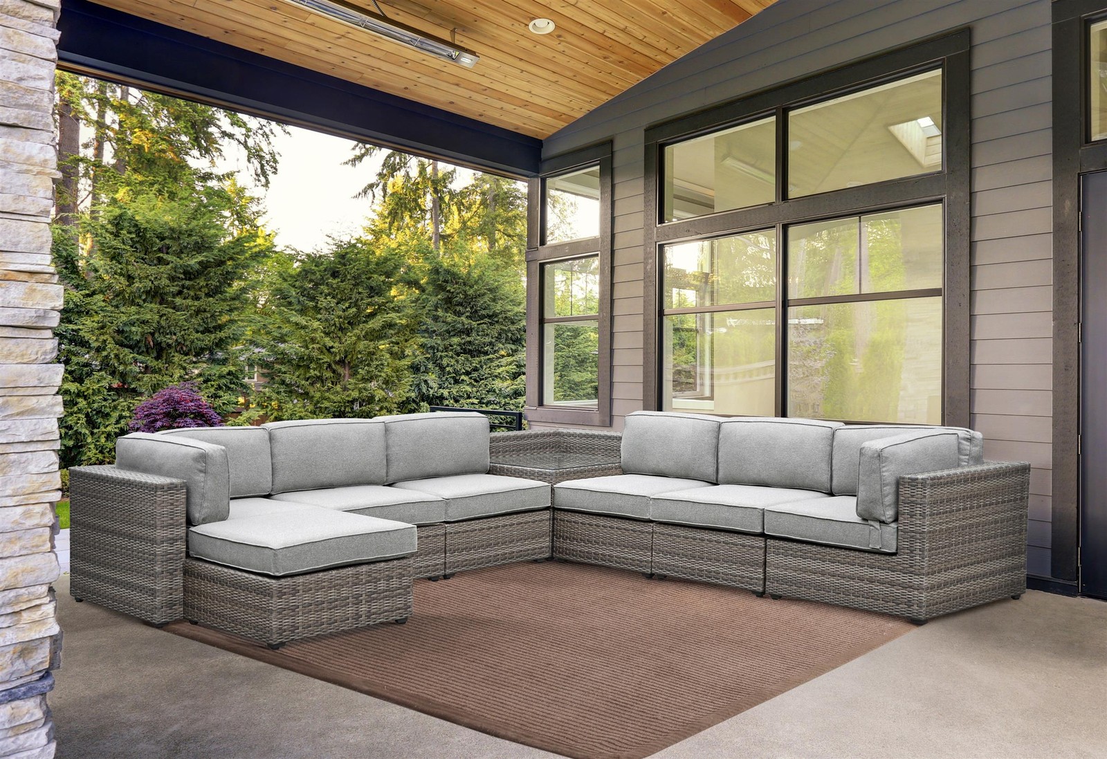 Steve Silver Tamyra 5PC Outdoor Sectional Sofa Set in Tan