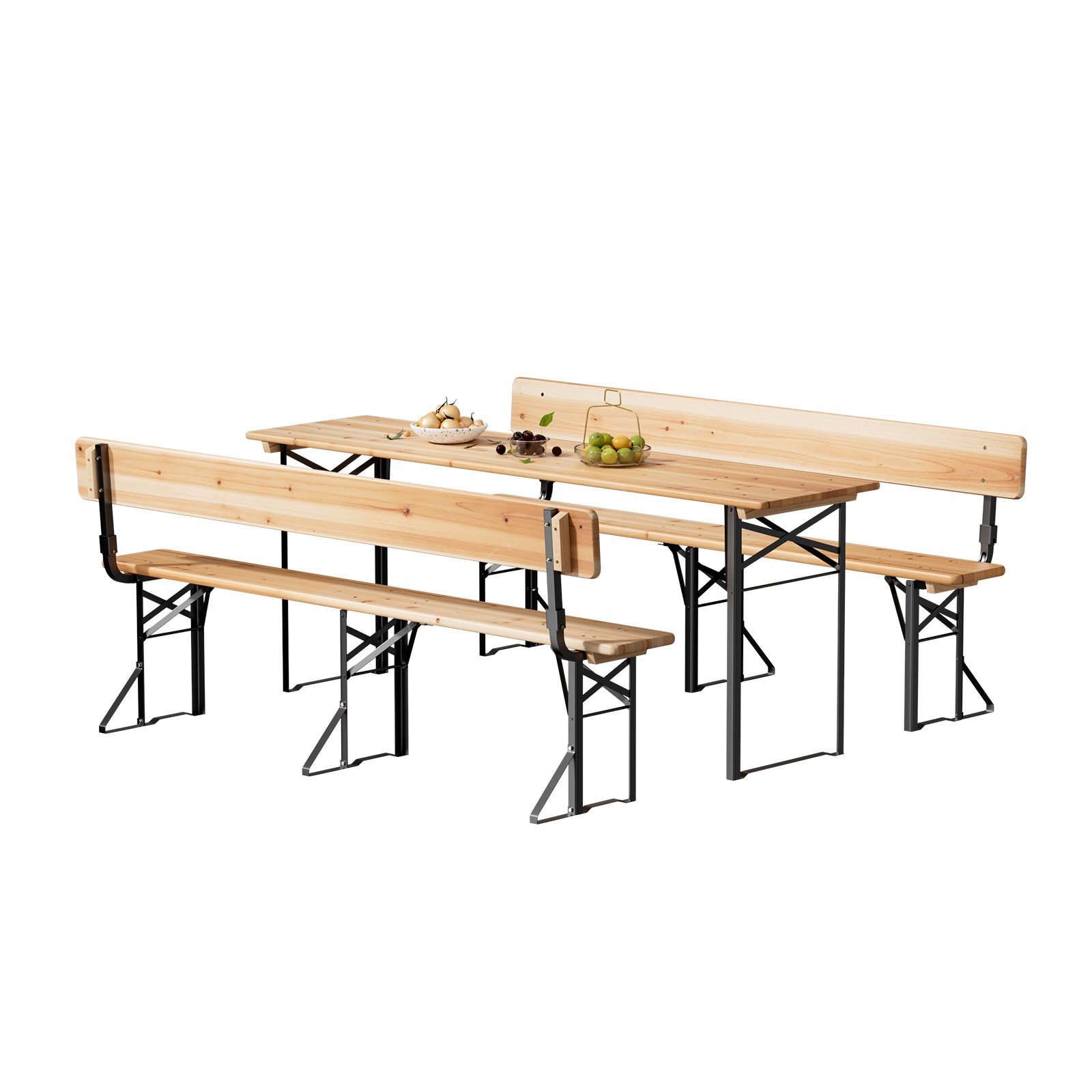 Wooden Picnic Dining Set Table Beer Bench Folding with Backrest for Garden Party