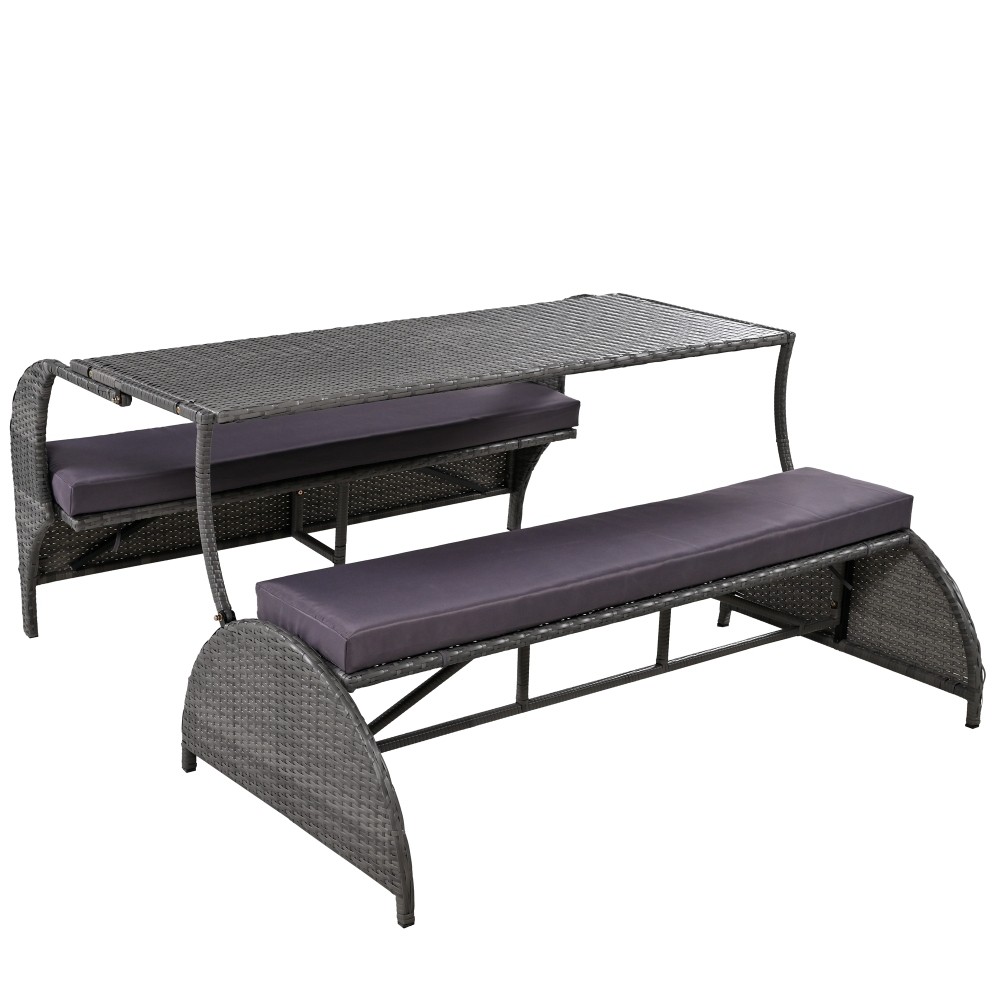 Versatile Outdoor Loveseat 2 Seats Sofa Convert to 4 Seats & Table Garden & Lawn