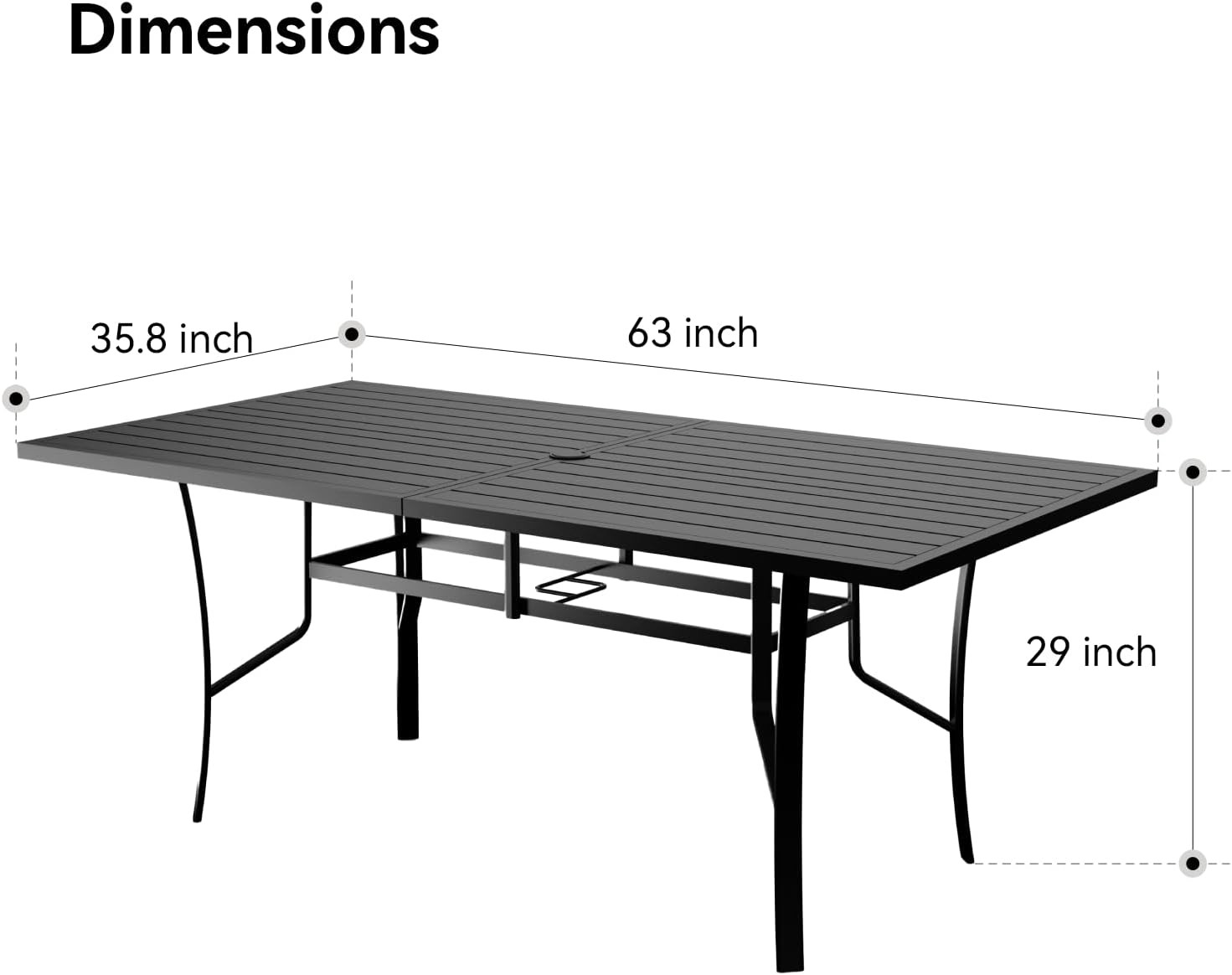 7 Pieces Outdoor Dining Table 63″x36″ Rectangle Patio Dining Table & Chairs W/