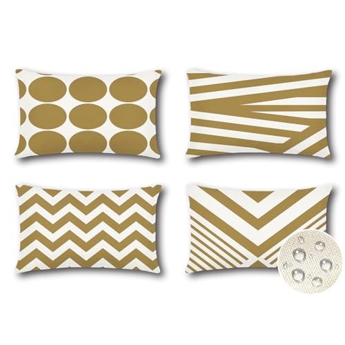 Outdoor Waterproof Throw Pillow Covers Set of 4 20″ x 12″ (Pack of 4) Khaki