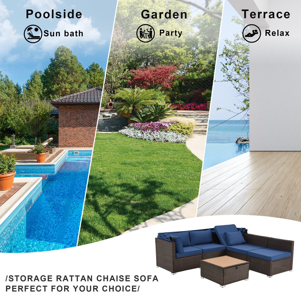 Stylish Modular 6-Piece Rattan Patio Lounge Set Outdoor Furniture